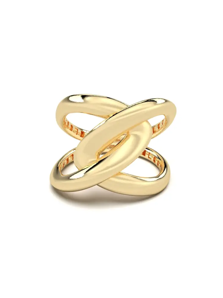 İkili Geometrik Formlu Modern 14K Altın Yüzük - 1