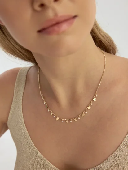 İnci, Dorika Toplu ve Sallantılı Yıldız 14K Altın Kolye - (1)