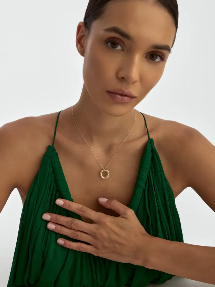 Işıltılı Sonsuzluk Halkası 14K Altın Kolye - 4