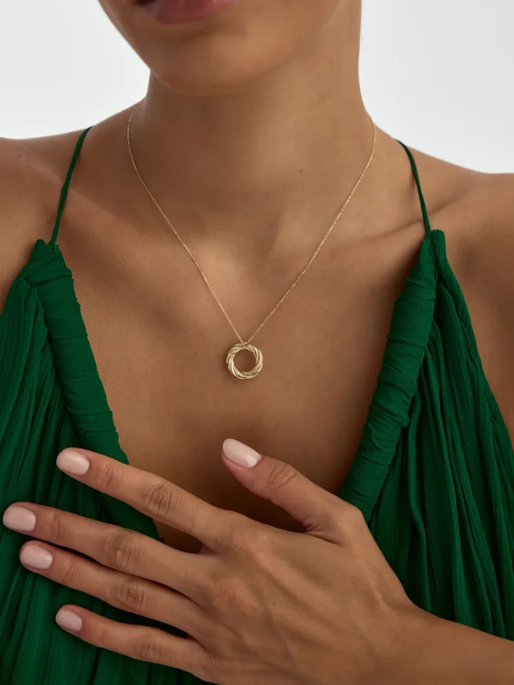 Işıltılı Sonsuzluk Halkası 14K Altın Kolye - 3