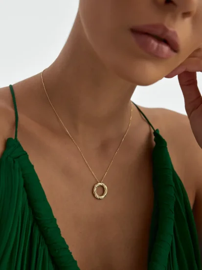 Işıltılı Sonsuzluk Halkası 14K Altın Kolye - (1)