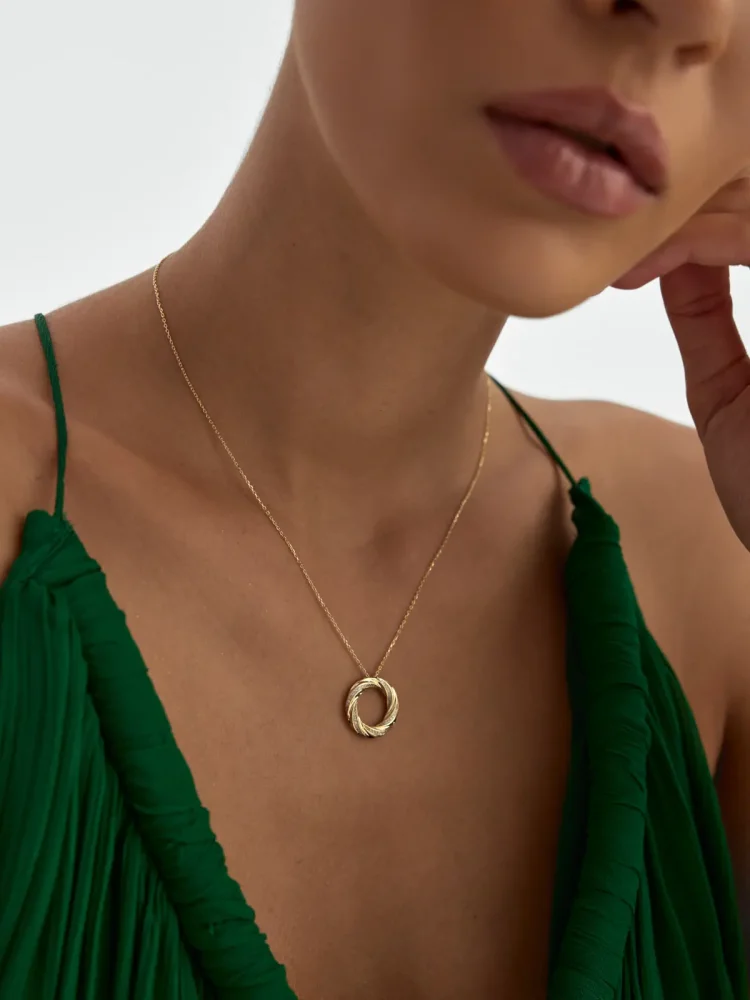 Işıltılı Sonsuzluk Halkası 14K Altın Kolye - 2