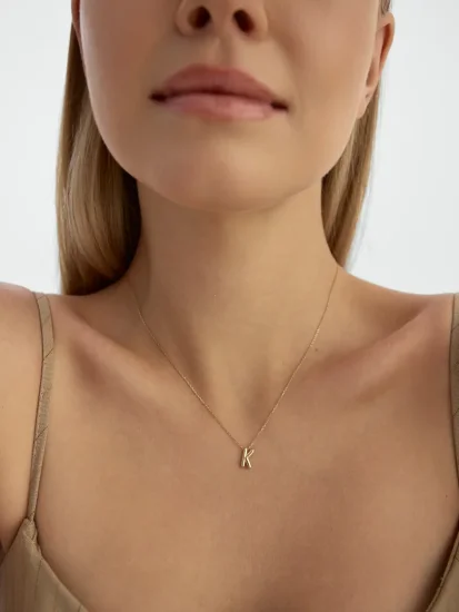 K Harfi Sade 14K Altın Harf Kolye - (1)
