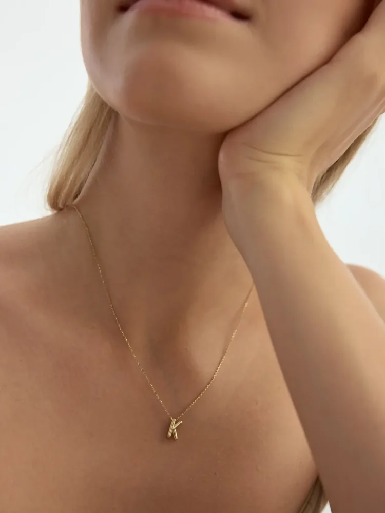 K Harfi Sade 14K Altın Harf Kolye - 3