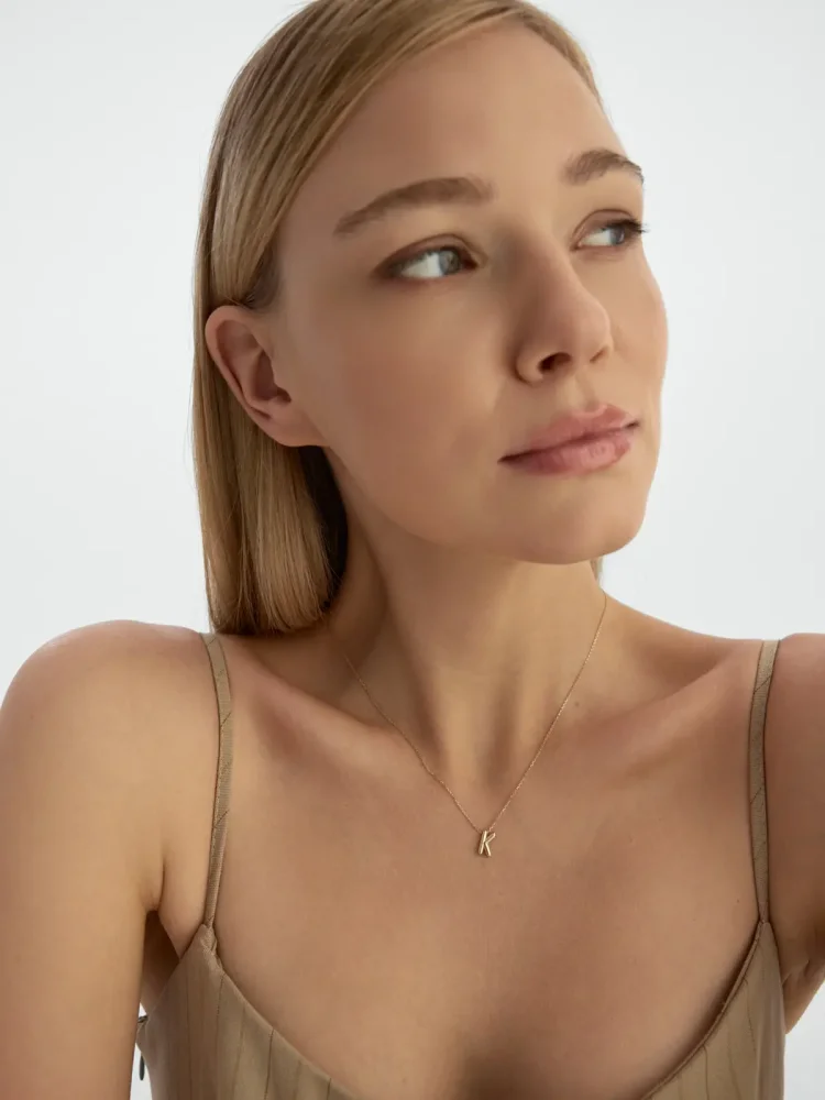 K Harfi Sade 14K Altın Harf Kolye - 4