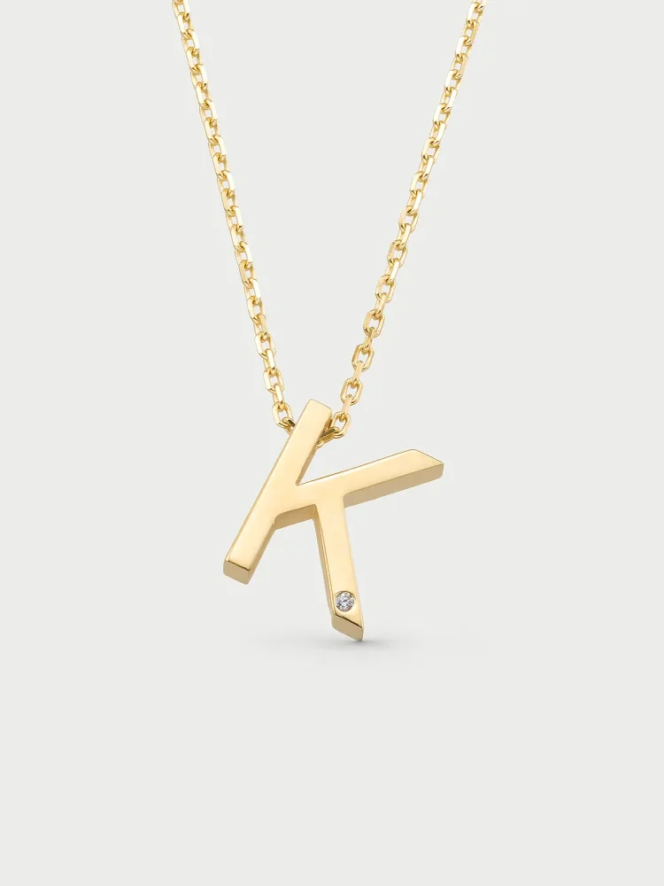 K Harfi Taşlı 14K Altın Harf Kolye - 1