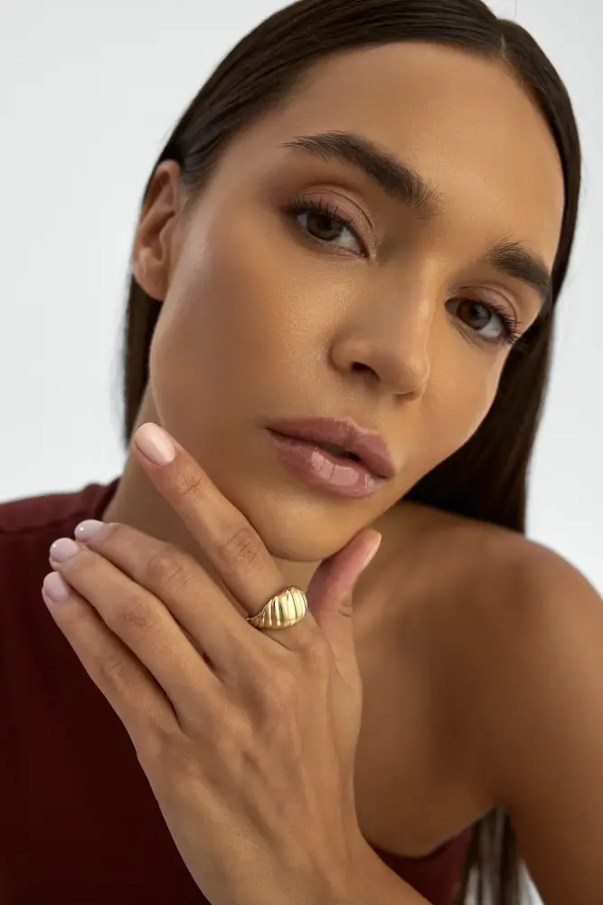 Kabartma Bombeli Vintage 14K Altın Yüzük - 3