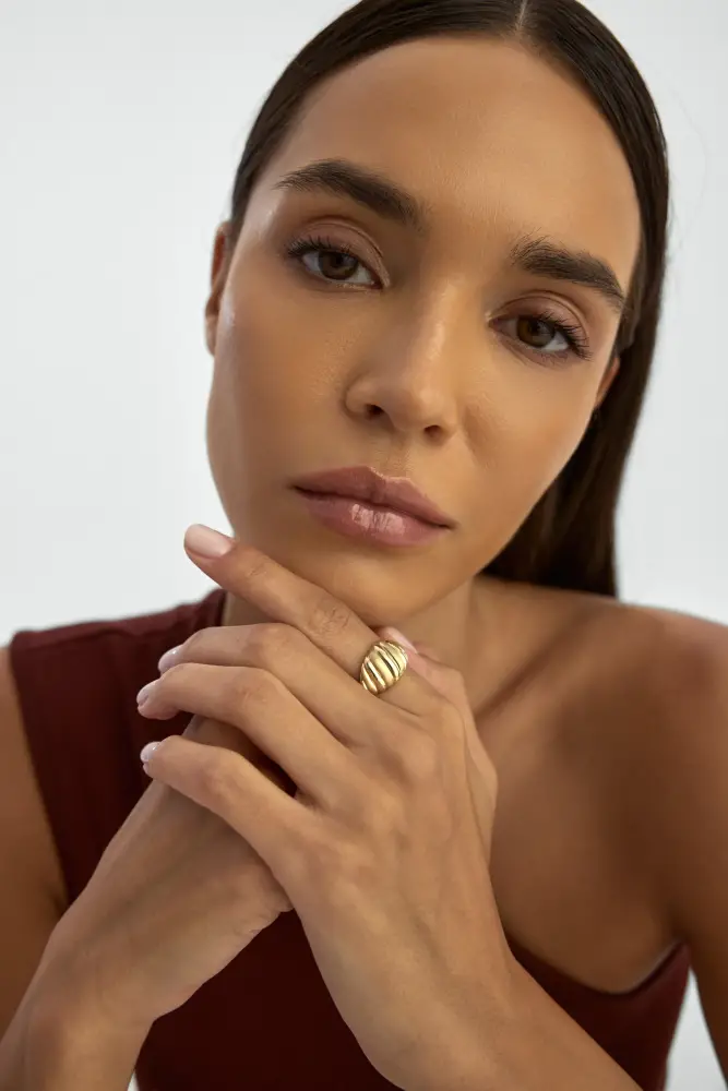 Kabartma Bombeli Vintage 14K Altın Yüzük - 4