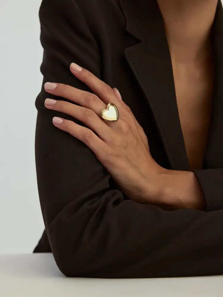 Kalp Formlu Modern 14K Altın Yüzük - 3
