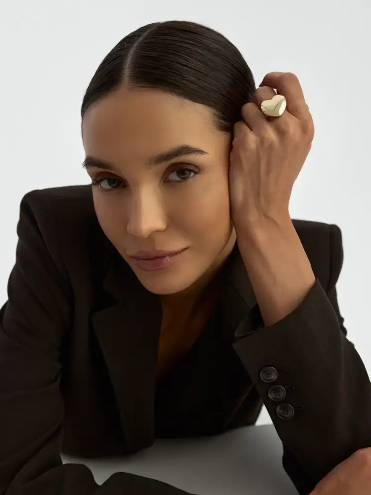 Kalp Formlu Modern 14K Altın Yüzük - 4