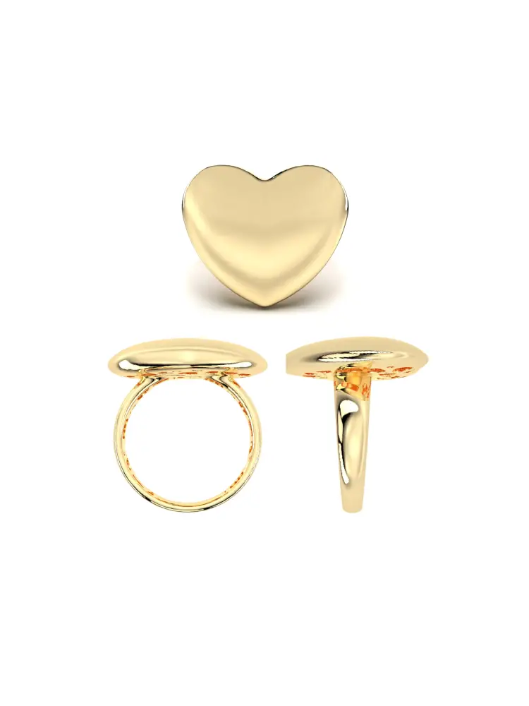 Kalp Formlu Modern 14K Altın Yüzük - 9