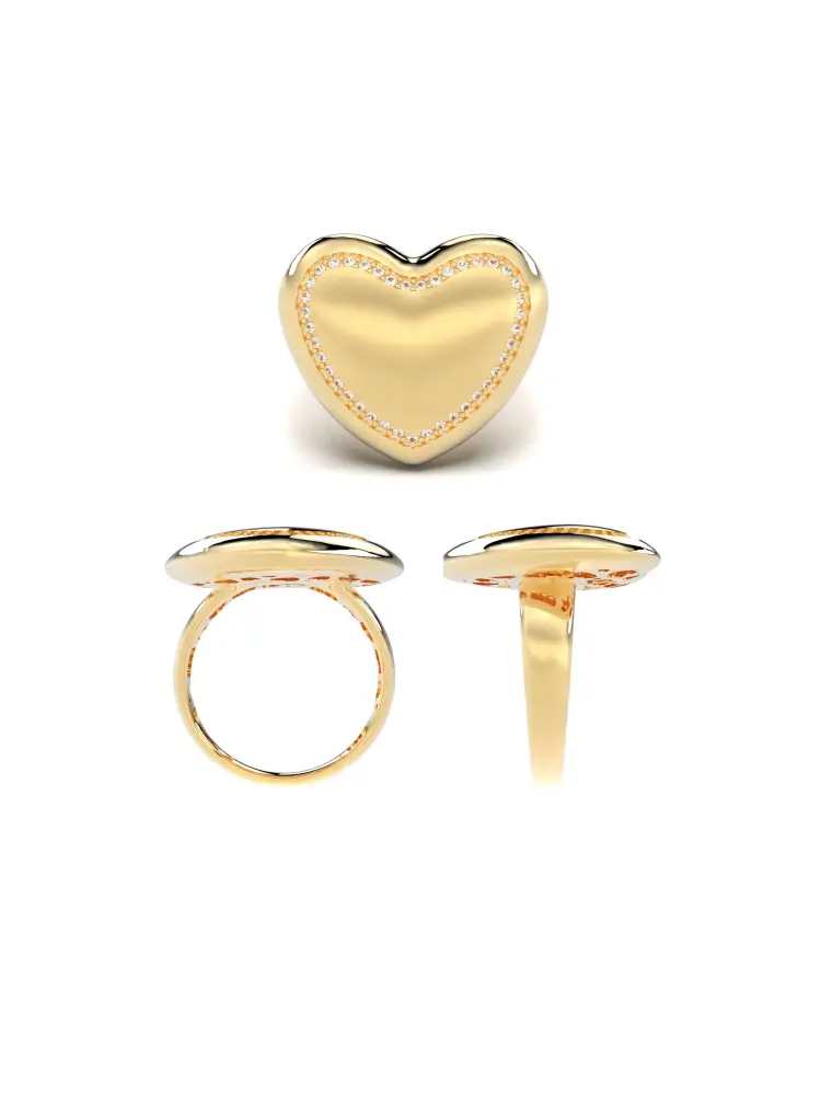 Kalp Formlu Taş Detaylı 14K Altın Yüzük - 8