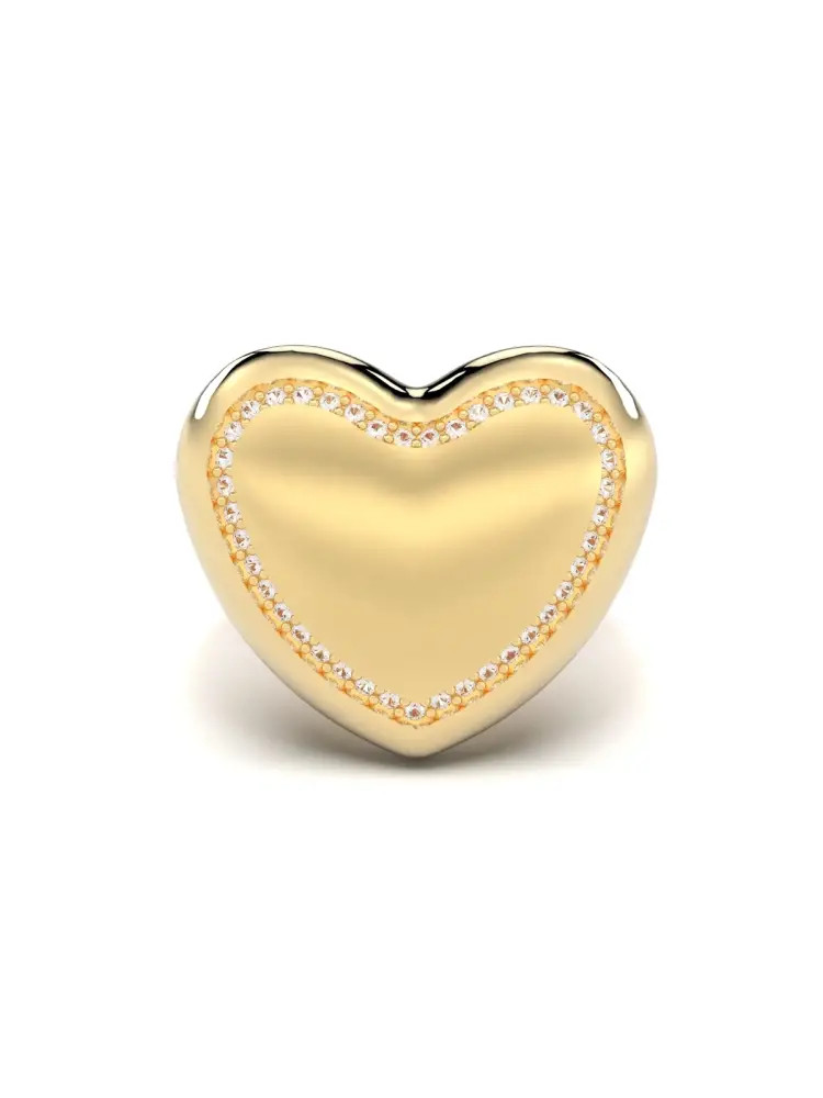 Kalp Formlu Taş Detaylı 14K Altın Yüzük - 1