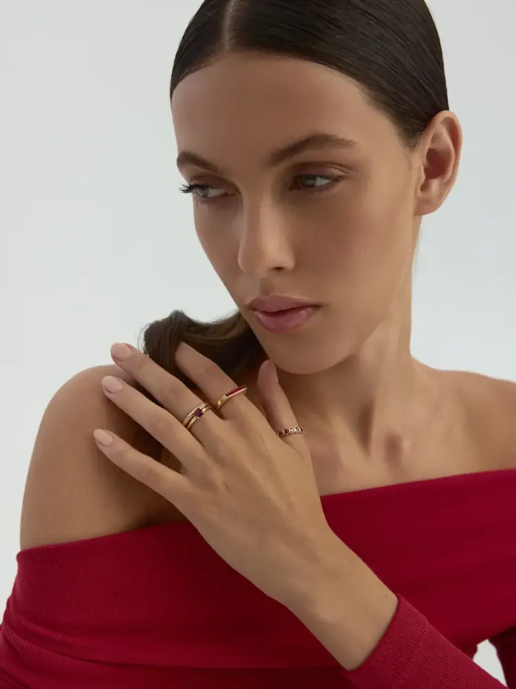 Kalp Kesim Yakut Rengi Taşlı Romantik 14K Altın Yüzük - 4