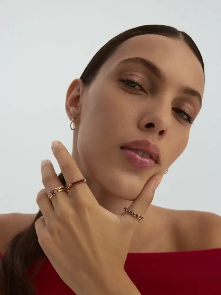 Kalp Kesim Yakut Rengi Taşlı Romantik 14K Altın Yüzük - 8