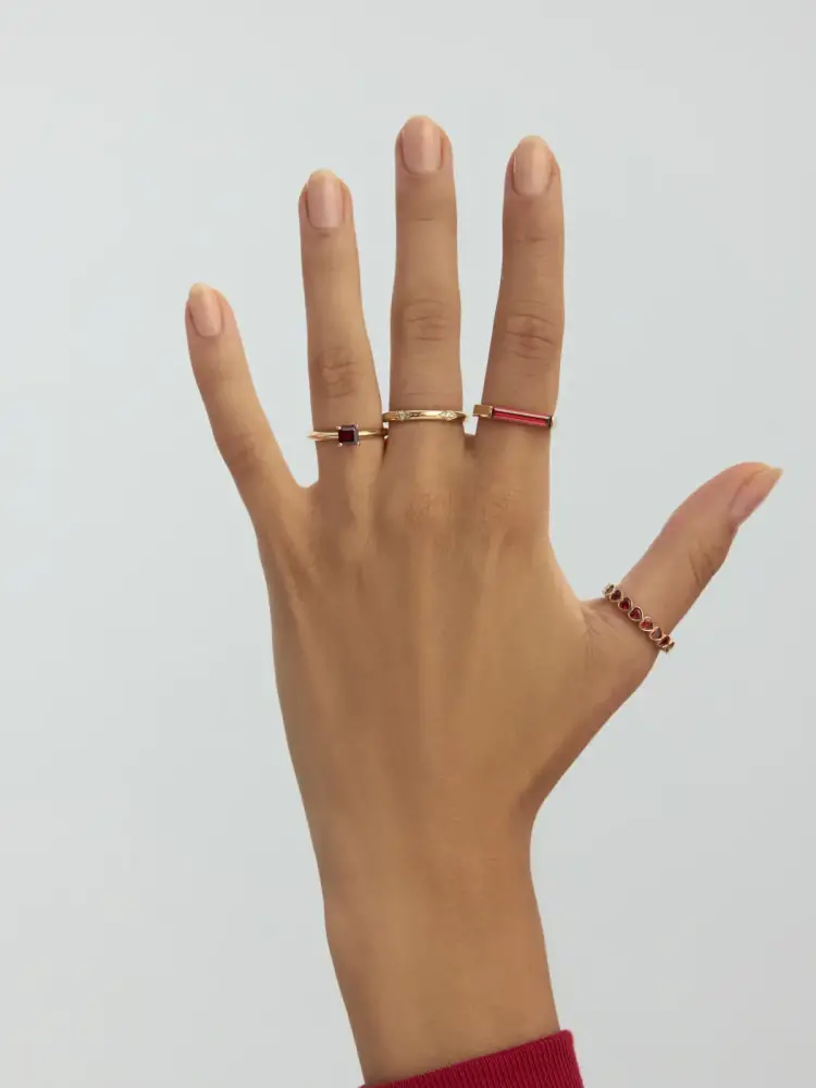 Kalp Kesim Yakut Rengi Taşlı Romantik 14K Altın Yüzük - 7