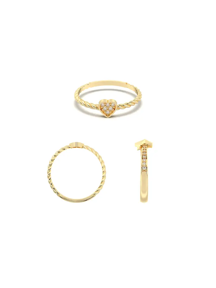 Kalp Motifli Burgu Gövdeli 14K Altın Yüzük - 8