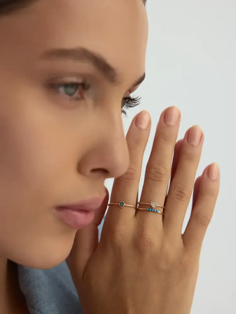 Kalp Motifli Burgu Gövdeli 14K Altın Yüzük - 4