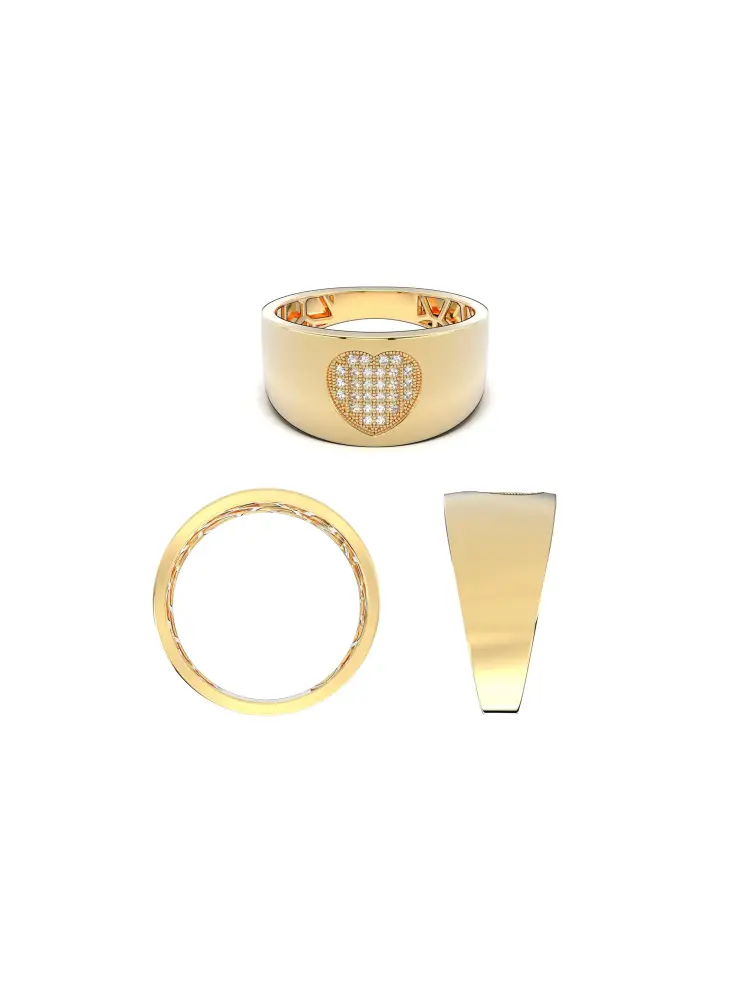 Kalp Motifli Pırlanta Görünümlü 14K Altın Yüzük - 8