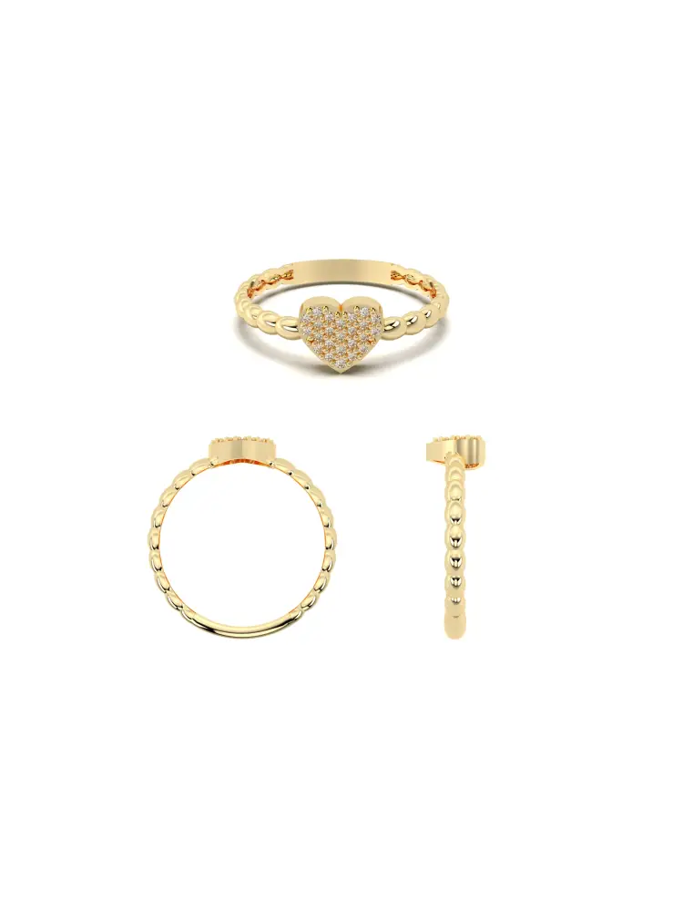 Kalp Motifli Sıralı Taşlı 14K Altın Yüzük - 10