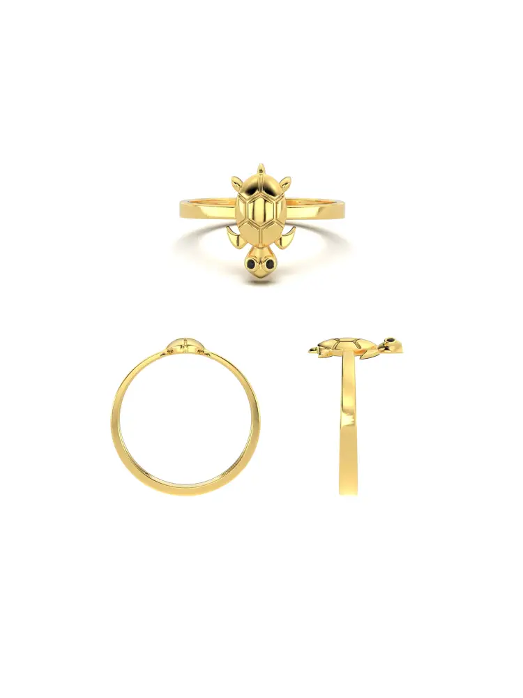 Kaplumbağa Figürlü Minimal 14K Altın Yüzük - 9