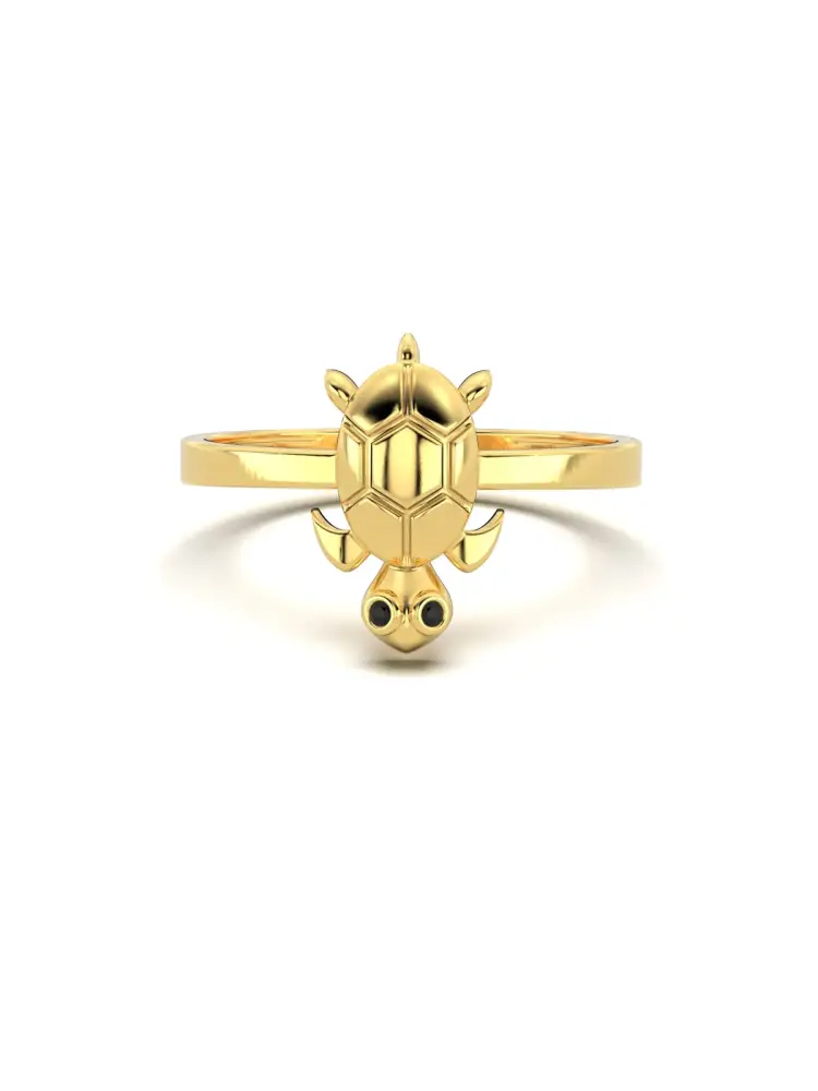 Kaplumbağa Figürlü Minimal 14K Altın Yüzük - 1