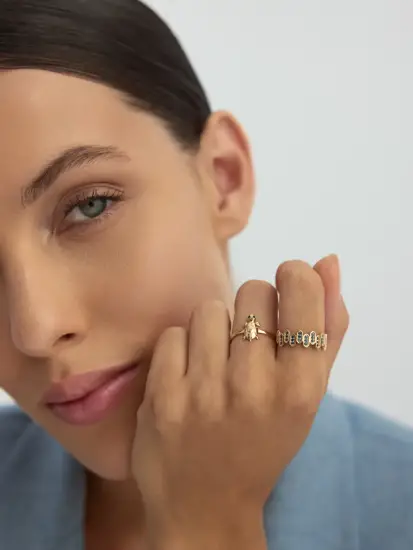 Kaplumbağa Figürlü Minimal 14K Altın Yüzük - (1)