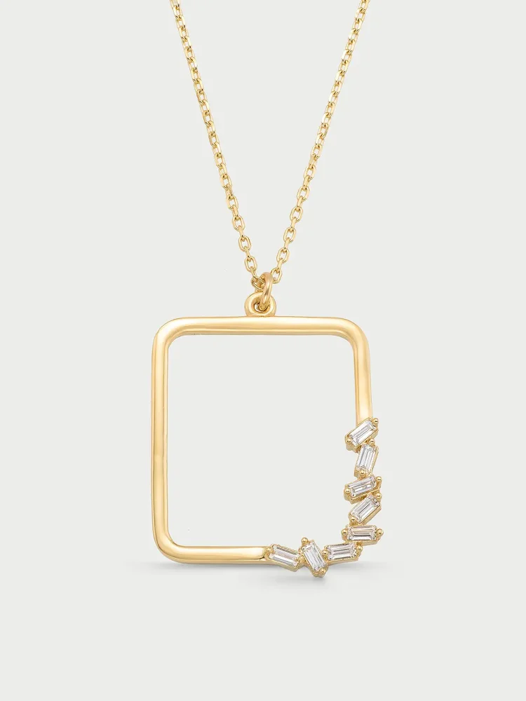 Kare Formlu Baget Taşlı 14K Altın Kolye - 1