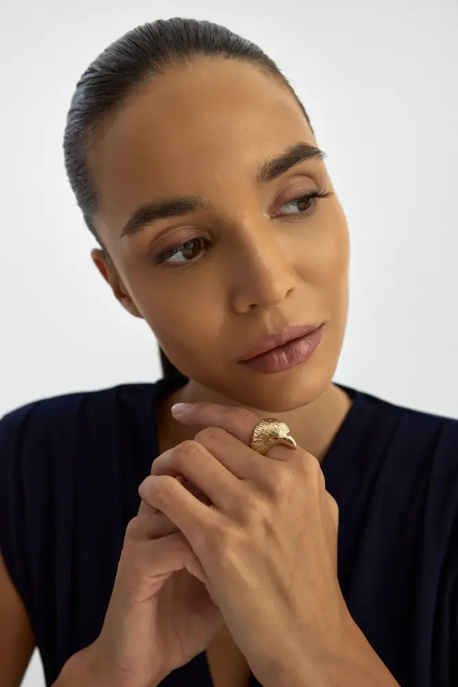 Kartal Başlı Figüratif 14K Altın Yüzük - 4