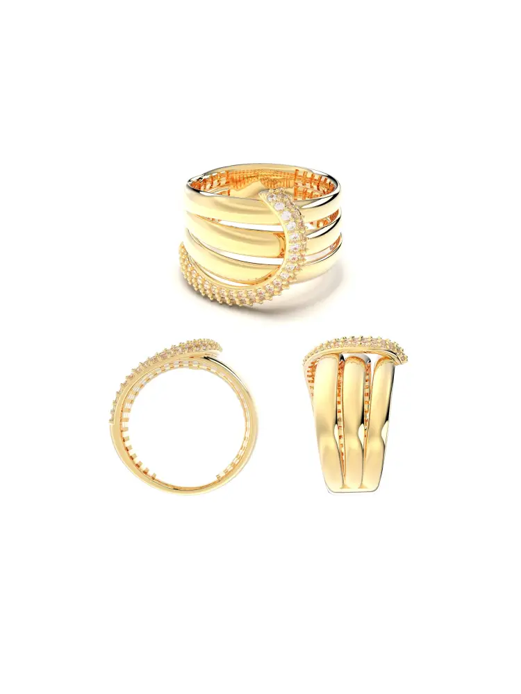 Kavisli Sıralı Baget Taşlı 14K Altın Yüzük - 8