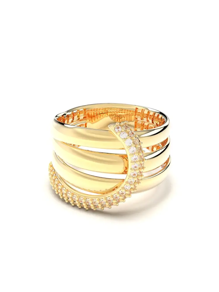 Kavisli Sıralı Baget Taşlı 14K Altın Yüzük - 1