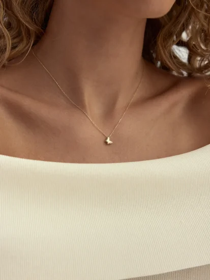 Kelebek Figürlü 14K Altın Kolye - (1)