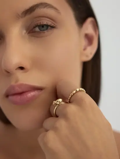 Kertenkele Figürlü 14K Altın Yüzük - (1)