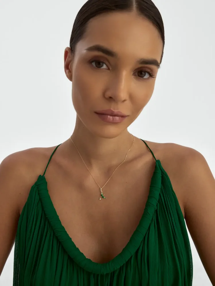 Kırlangıç Figürlü Tektaş Detaylı 14K Altın Kolye - 4