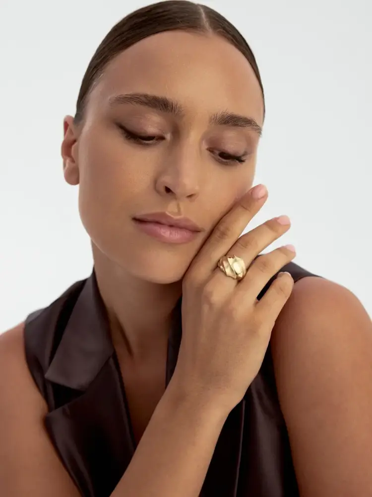 Kıvrımlı Formlu Modern 14K Altın Yüzük - 4