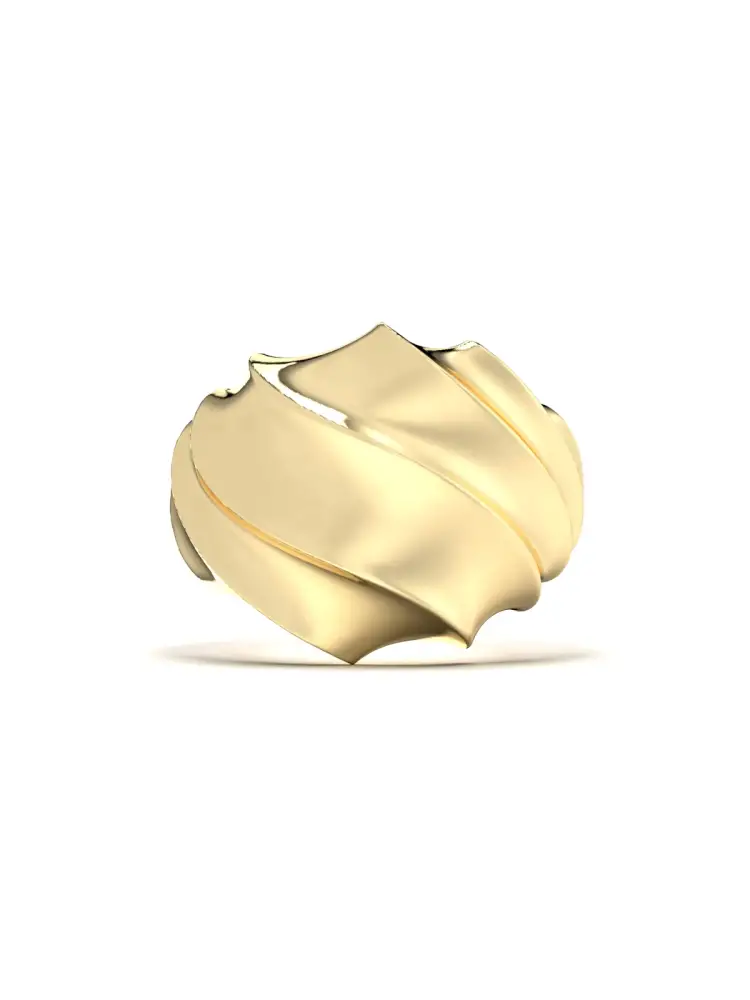 Kıvrımlı Formlu Modern 14K Altın Yüzük - 5