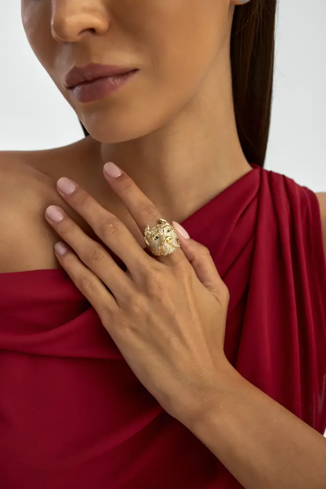 Köpek Figürlü Lüks 14K Altın Yüzük - 5