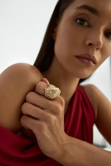 Köpek Figürlü Lüks 14K Altın Yüzük - (1)