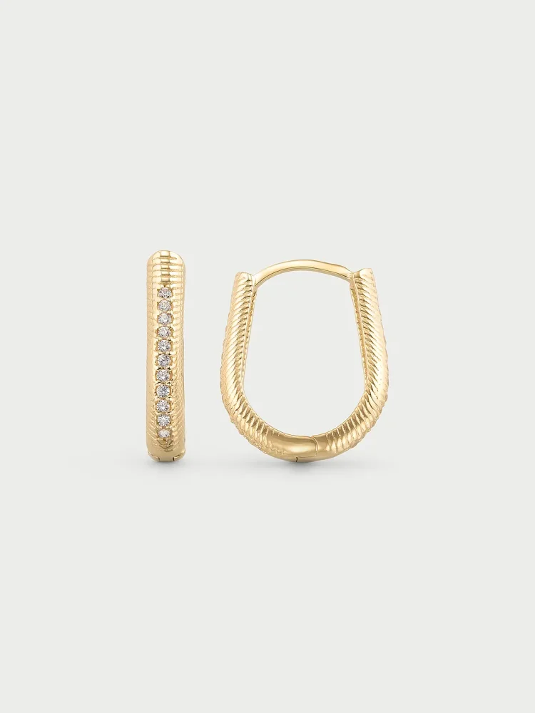 Kordela Dokulu Sıralı Taşlı Dikdörtgen Halka 14K Altın Küpe - 1