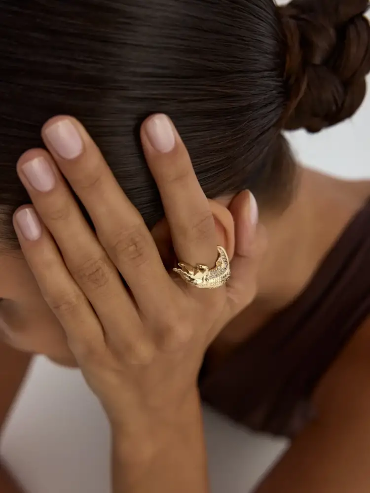 Krokodil Figürlü Modern 14K Altın Yüzük - 3