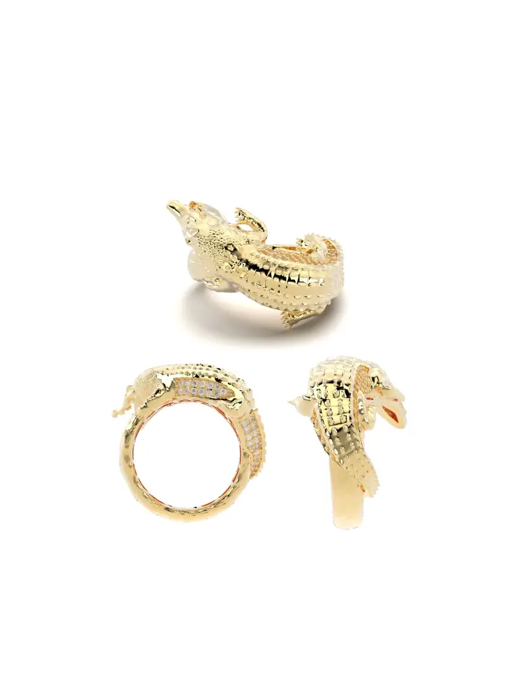 Krokodil Figürlü Modern 14K Altın Yüzük - 9