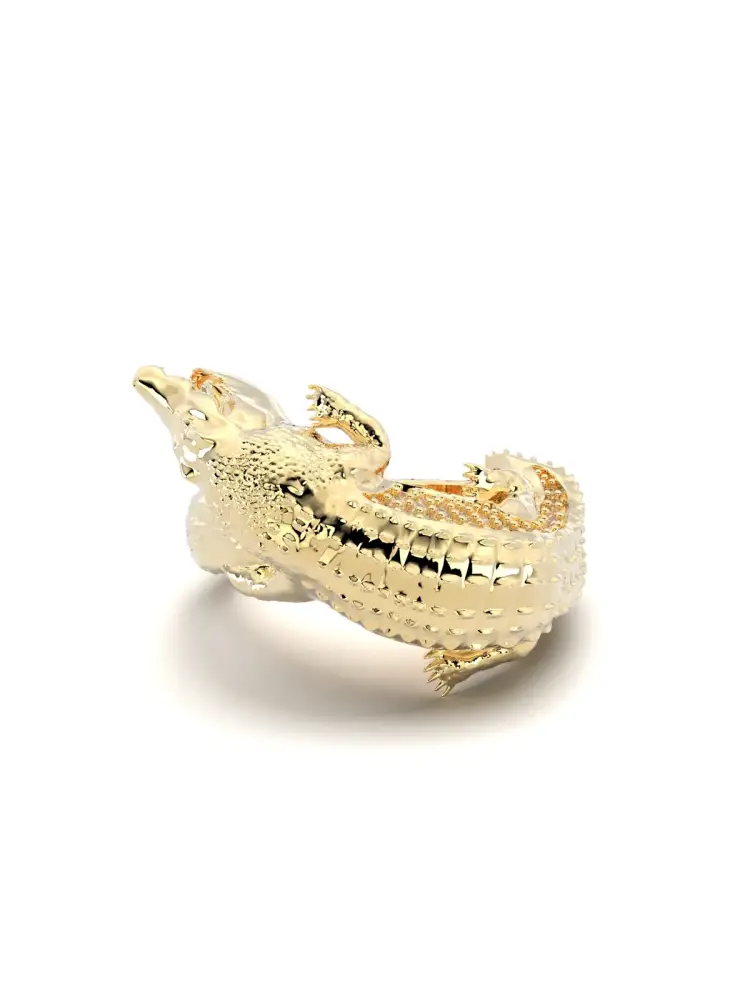 Krokodil Figürlü Modern 14K Altın Yüzük - 1