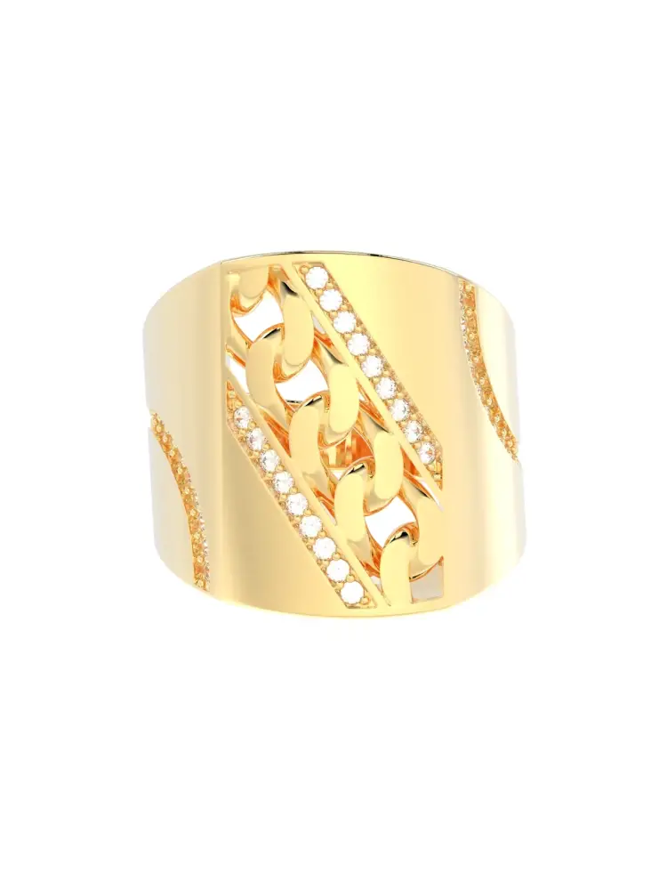 Küba Zincir Motifli Taşlı 14K Altın Yüzük - 6