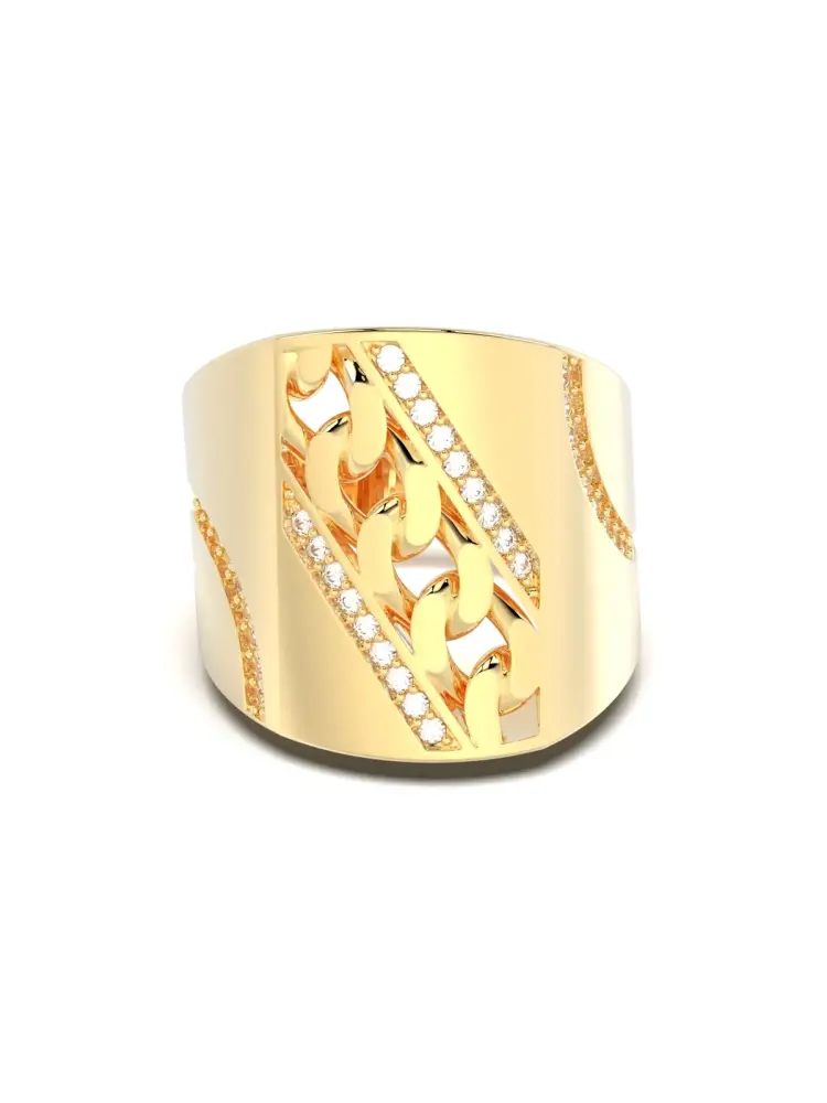 Küba Zincir Motifli Taşlı 14K Altın Yüzük - 1