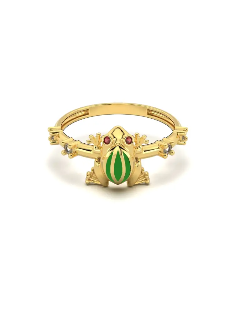 Kurbağa Figürlü Modern 14K Altın Yüzük - 1