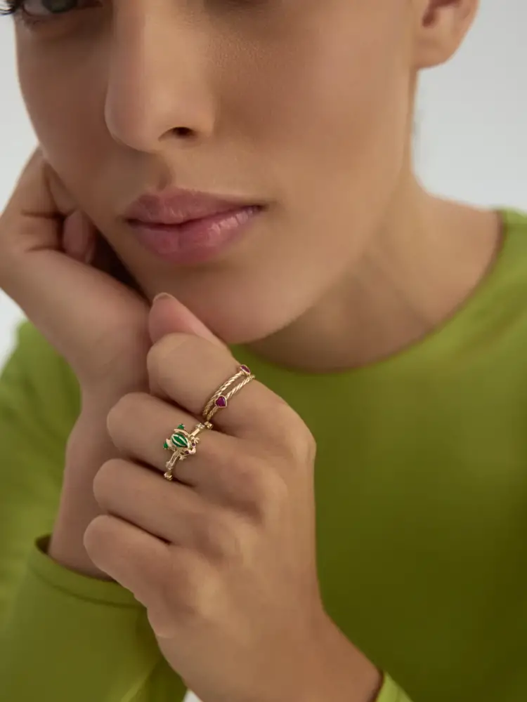 Kurbağa Figürlü Modern 14K Altın Yüzük - 3