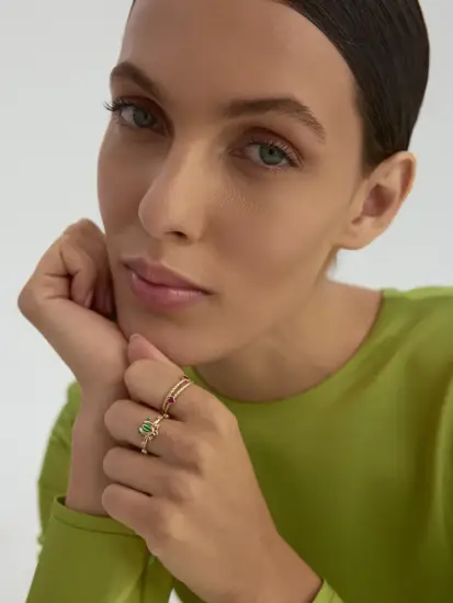 Kurbağa Figürlü Modern 14K Altın Yüzük - (1)