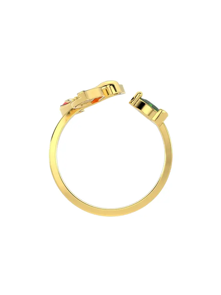 Kuş Figürlü Yeşil Taşlı 14K Altın Yüzük - 6