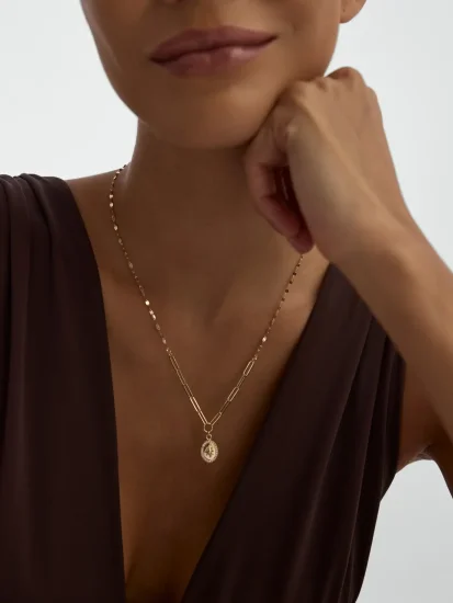 Kuzey Yıldızı Işıltılı Oval 14K Altın Kolye - (1)