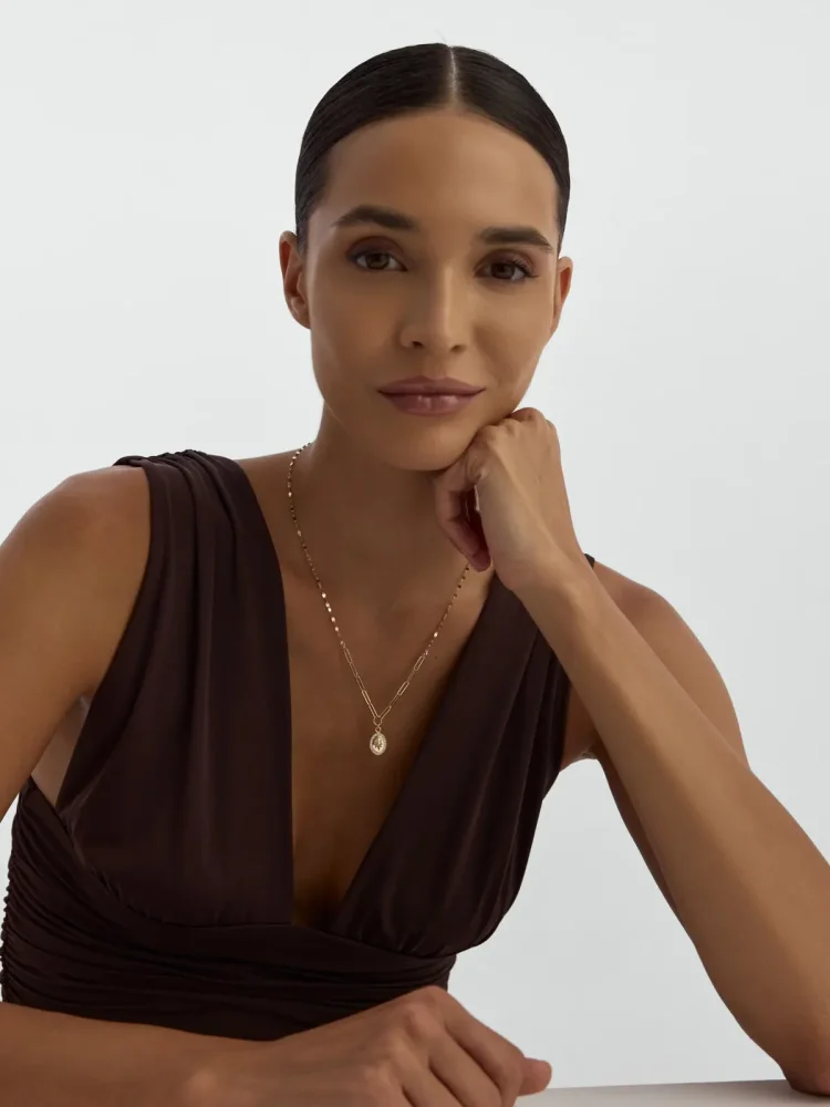 Kuzey Yıldızı Işıltılı Oval 14K Altın Kolye - 4